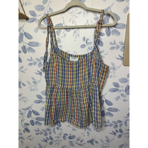 Old Navy Tops - Old Navy Plaid Tie Shoulder Top Size M